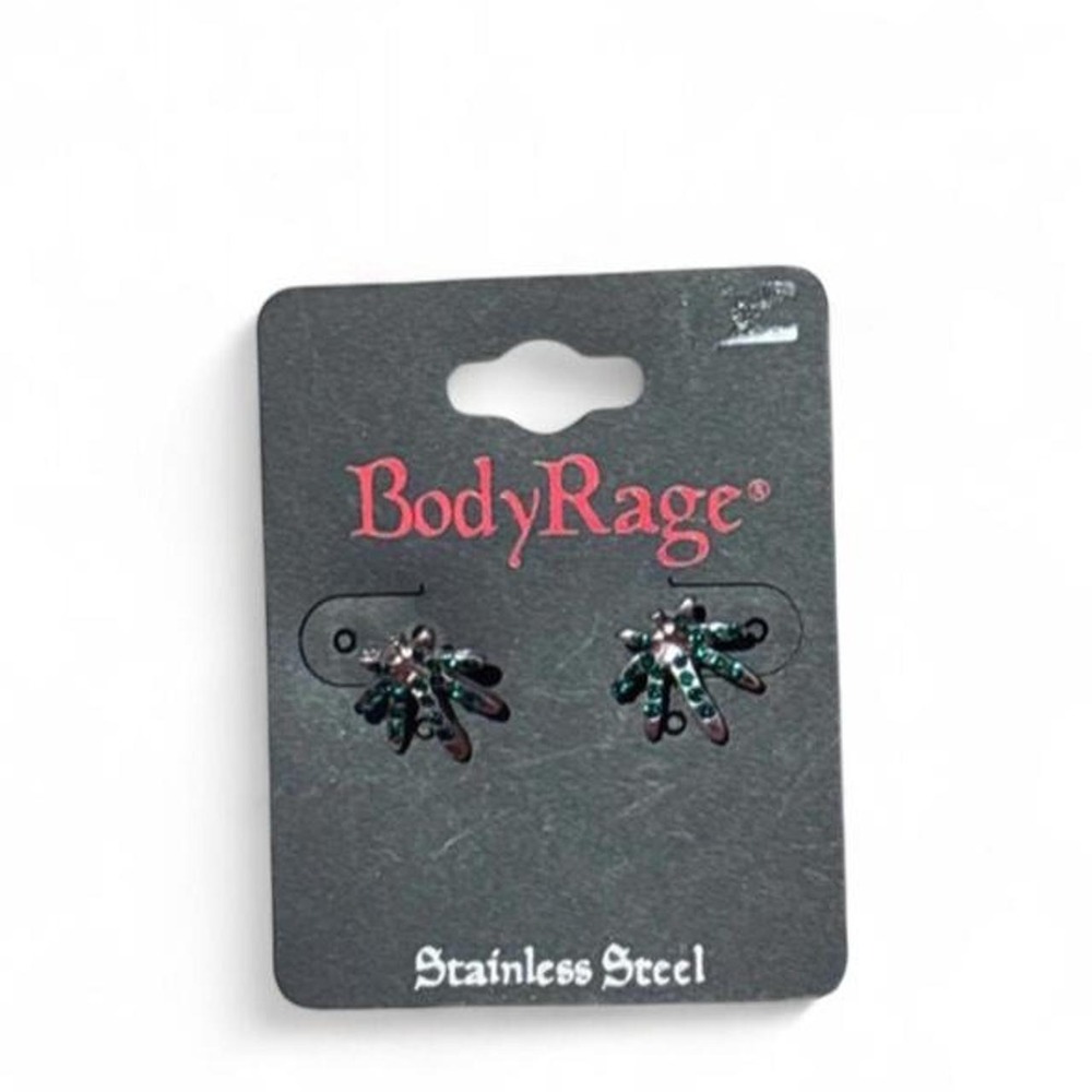 BodyRage Stainless Steel Pot Leaf Stud Earrings Green Goth Grunge Punk NEW